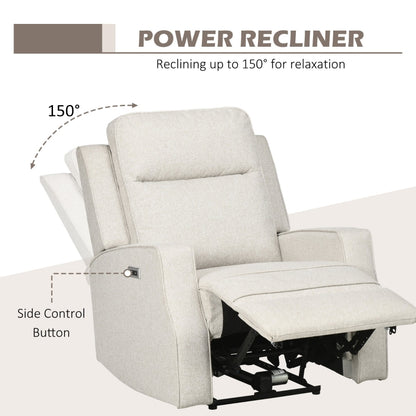 HOMCOM Electric Power Nursery Recliner | Cream White Linen Upholstery Armchair