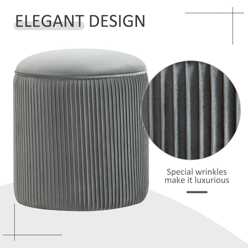 HOMCOM 15" Padded Ottoman Stool for Nursery | Wrinkle Fabric | Grey