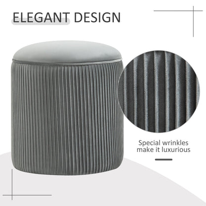 HOMCOM 15" Padded Ottoman Stool for Nursery | Wrinkle Fabric | Grey