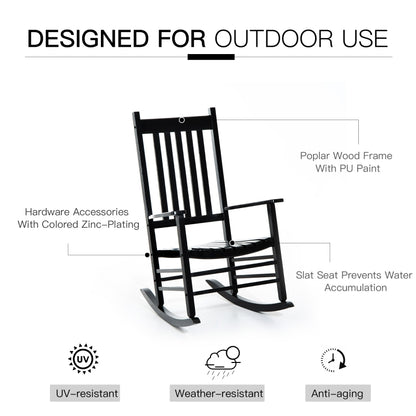 Outsunny Indoor/Outdoor Rocking Chair, Nusery Rocking Chair for Living Room or Bedroom, Slatted for Indoor, Backyard & Patio, Black