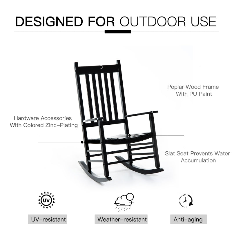 Outsunny Indoor/Outdoor Rocking Chair, Nusery Rocking Chair for Living Room or Bedroom, Slatted for Indoor, Backyard & Patio, Black