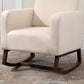 HOMCOM Accent Lounge Rocking Chair with Solid Curved Wood Base and Linen Padded Seat, Nursery Rocking Chair, Cream White