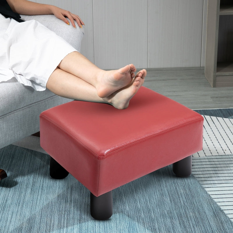 HOMCOM Red Faux Leather Ottoman - Modern Footrest with Black Legs