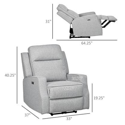 HOMCOM Electric Power Nursery Recliner | Gray Linen Upholstery Armchair