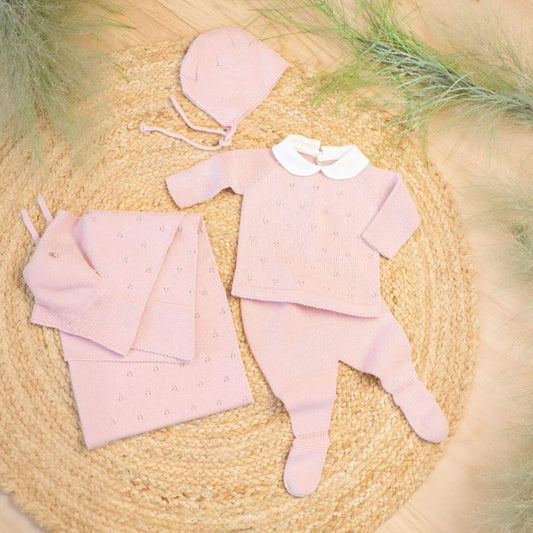 MILOU | Baby Girls Pink Cotton Knit Set (4)