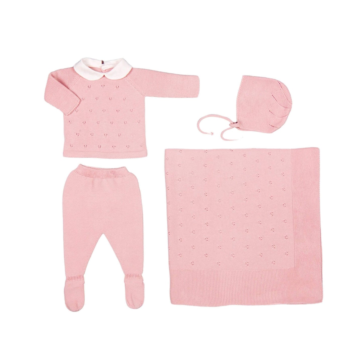 MILOU | Baby Girls Pink Cotton Knit Set (4)