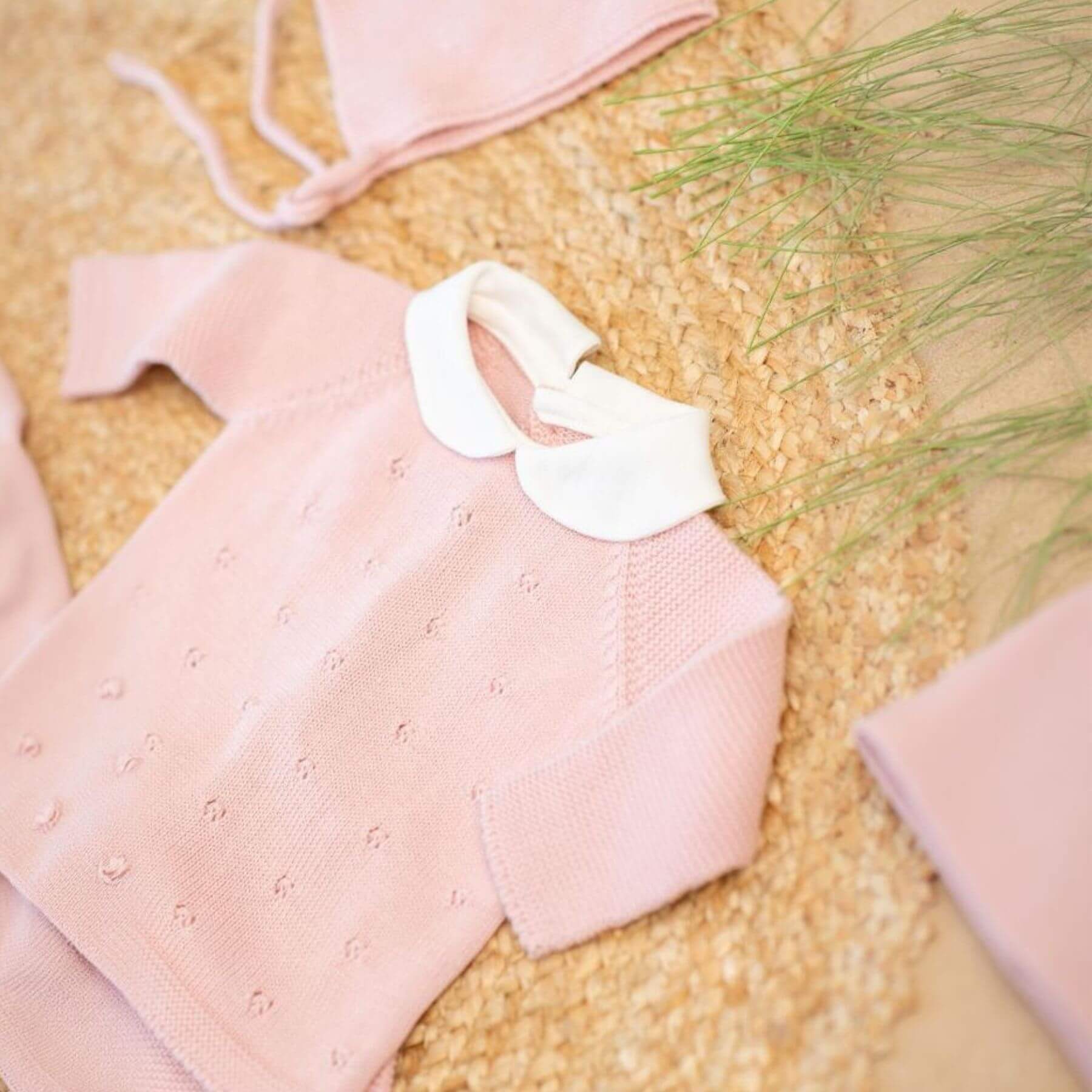 MILOU | Baby Girls Pink Cotton Knit Set (4)