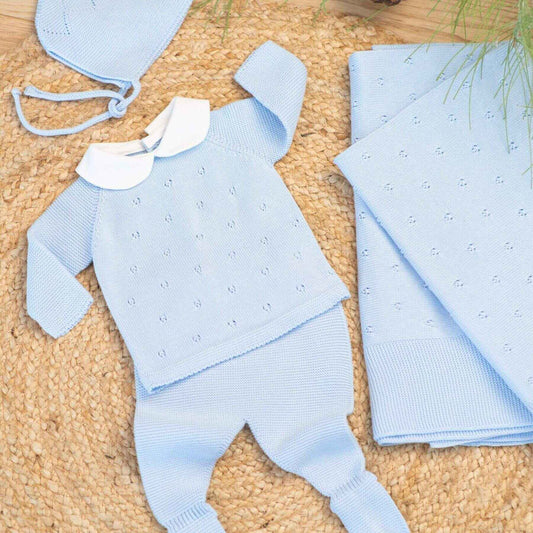 MILOU | Baby Boys Blue Cotton Knit Set