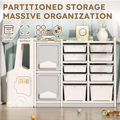 MONTARY Children’s Toy Storage Cabinet - Gray 'Partitioned Storage Massive Organization' with features like large capacity, smooth surface, multi-functional, and firm and solid.
