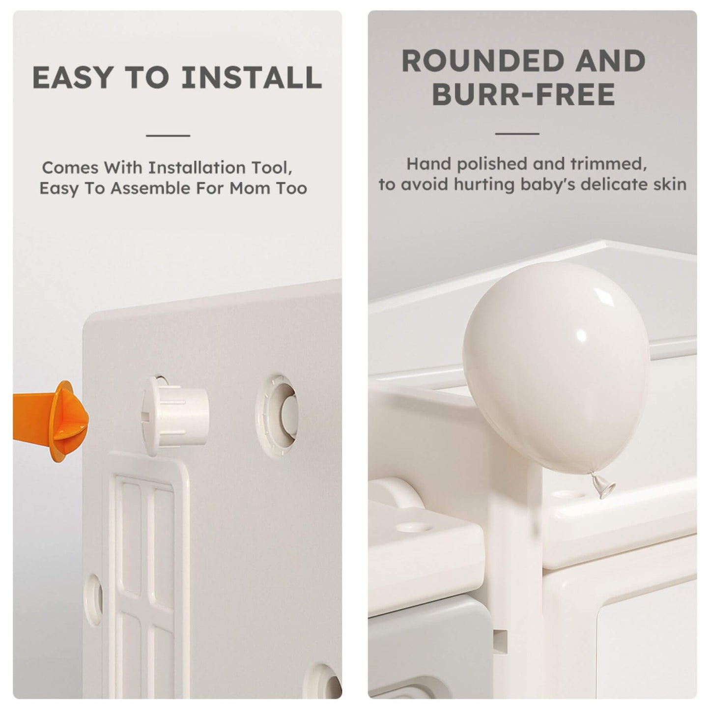 Product with text 'Easy to Install' and 'Rounded and Burr-Free' on a white background.