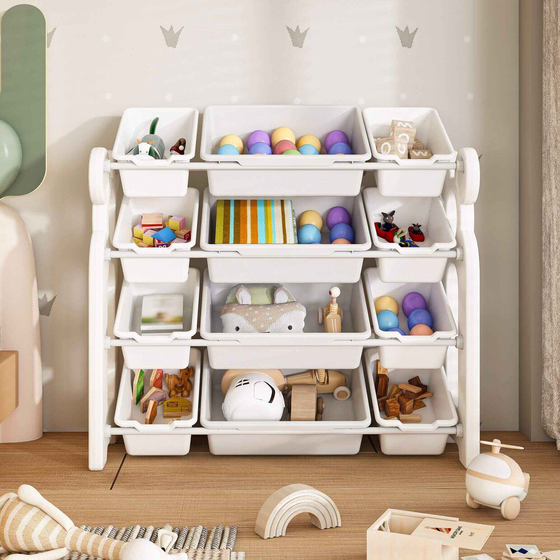 MONTARY Multi-Functional Kids Toy Storage with toys and books in a child's room