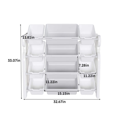 MONTARY Multi-Functional Kids Toy Storage - Grey White with dimensions labeled on a white background