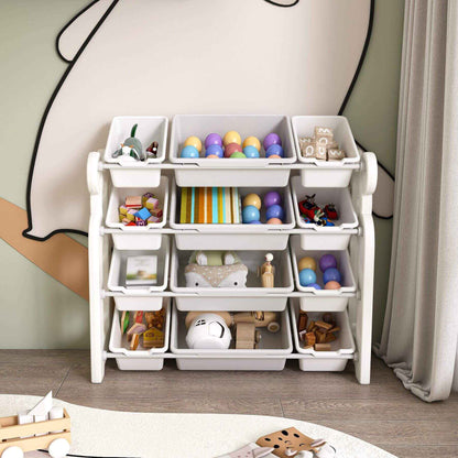 MONTARY Multi-Functional Kids Toy Storage - Grey White with colorful toys in a room setting