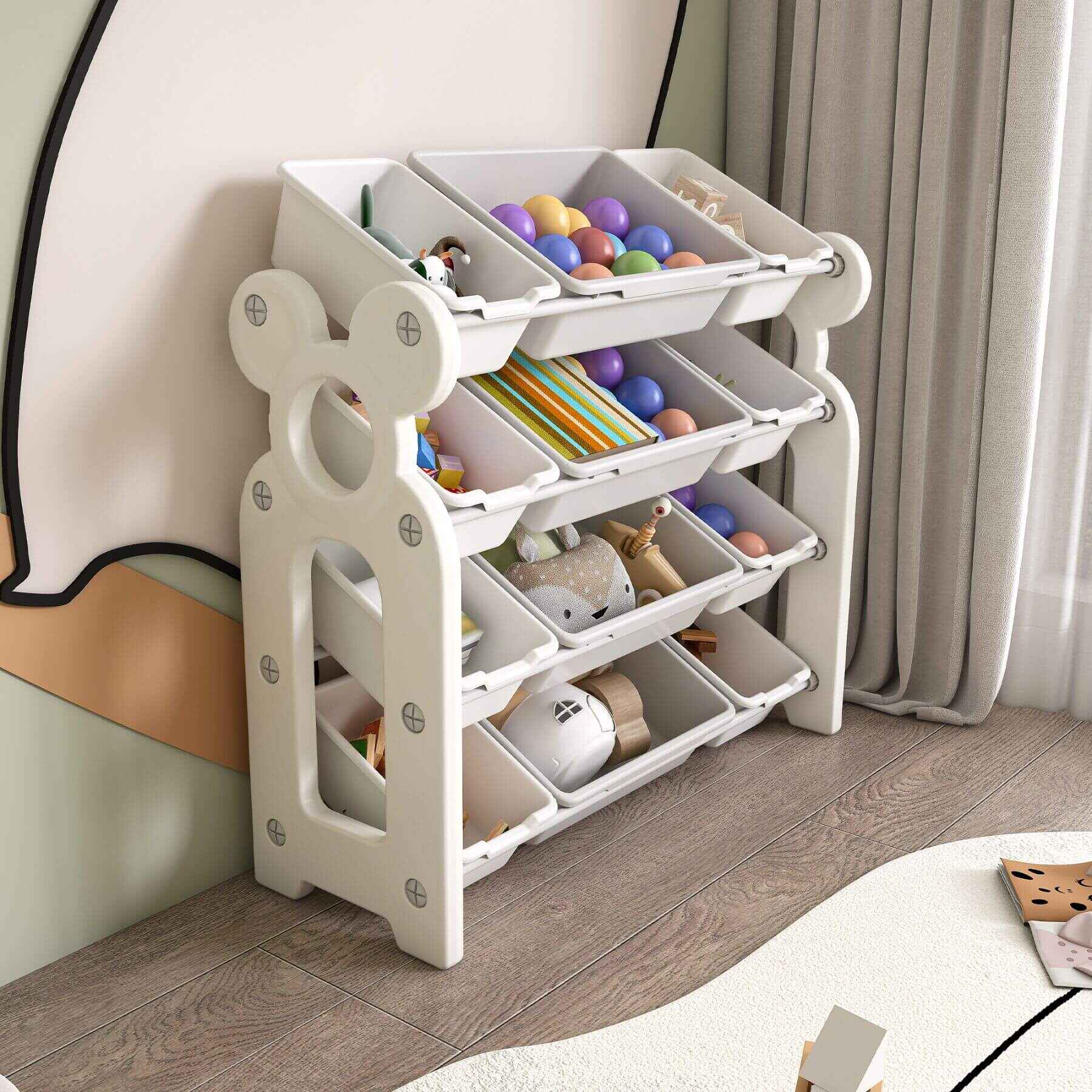 MONTARY Multi-Functional Kids Toy Storage - Grey White with various toys in a room setting