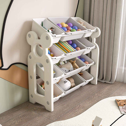 MONTARY Multi-Functional Kids Toy Storage - Grey White with various toys in a room setting