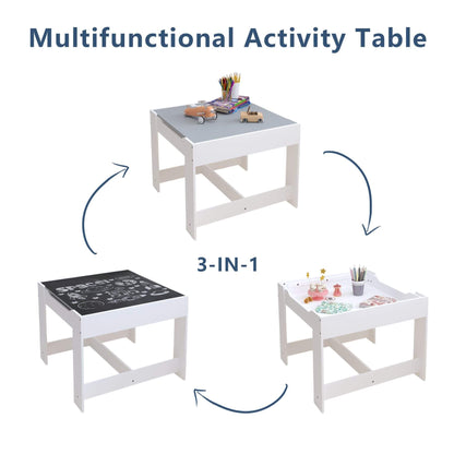 Multifunctional activity table with different uses on a white background