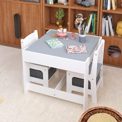 MOONRIVER 3-in-1 Wooden Activity Table - Gray with a gray top in a room with wooden shelves.