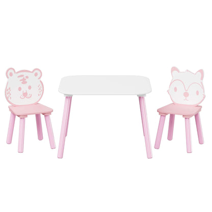 MOONRIVER 3-Piece Wooden Toddler Desk with Animal Backrest, Pink & White