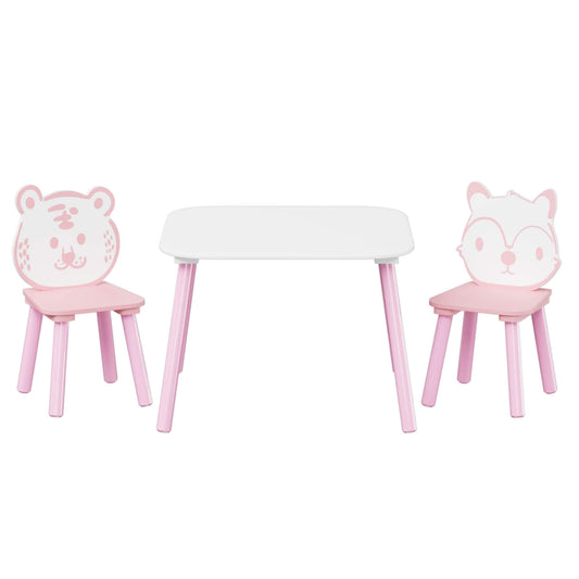 MOONRIVER 3-Piece Wooden Toddler Desk with Animal Backrest, Pink & White