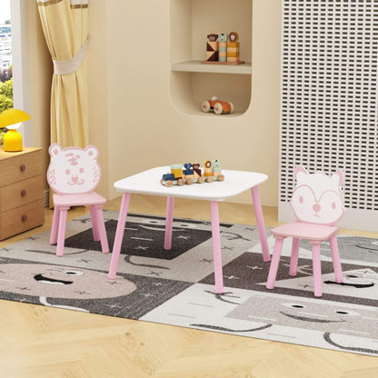 MOONRIVER 3-Piece Wooden Toddler Desk with Animal Backrest - Pink & White in a room