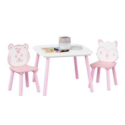 MOONRIVER 3-Piece Wooden Toddler Desk with Animal Backrest - Pink & White