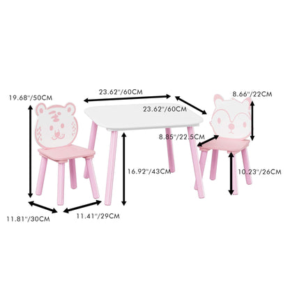 MOONRIVER 3-Piece Wooden Toddler Desk with Animal Backrest - Pink & White with dimensions