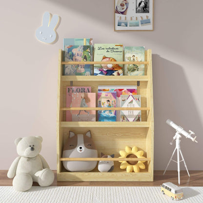 MOONRIVER 3 Tier Kids Book Shelf - Natural with children's books and toys in a room setting