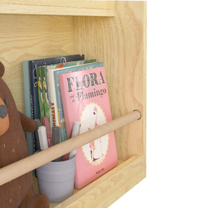 MOONRIVER 3 Tier Kids Book Shelf - Natural with children's books and a teddy bear