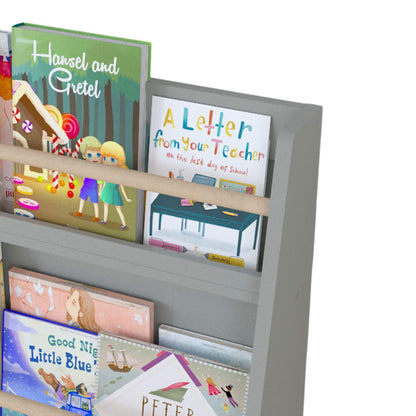 Children's books displayed on MOONRIVER 3 Tier Kids Book Shelf - Gray
