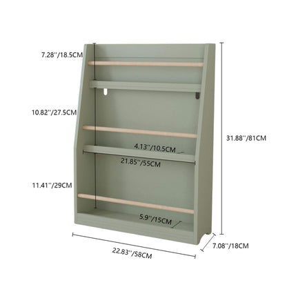 MOONRIVER 3 Tier Kids Book Shelf - Sage with dimensions labeled on a white background