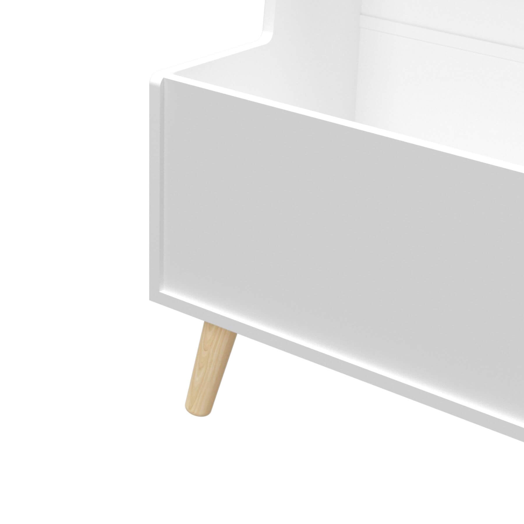 Close-up of MOONRIVER Kids Bookshelf MDF and Pine Legs - White