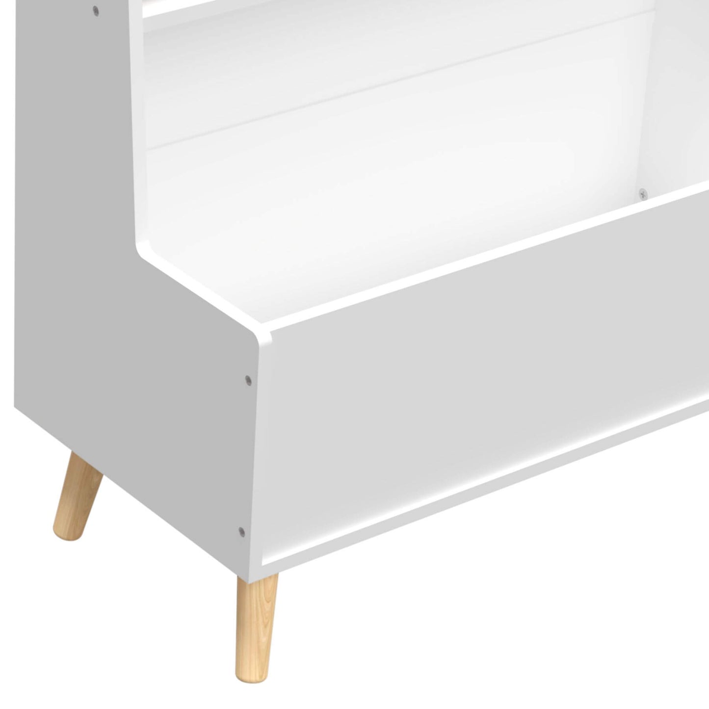 Close-up of MOONRIVER Kids Bookshelf MDF and Pine Legs - White