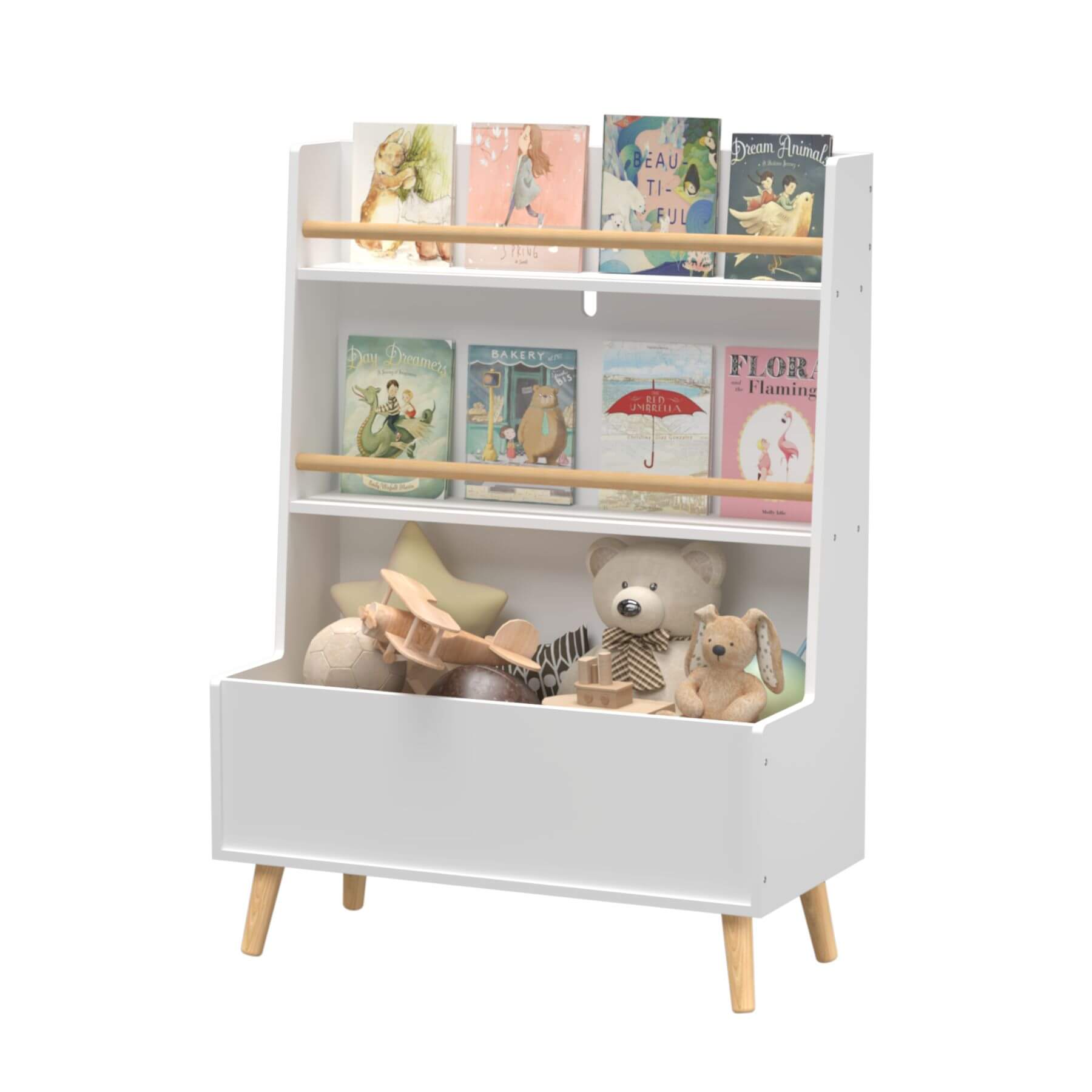 MOONRIVER Kids Bookshelf MDF and Pine Legs - White