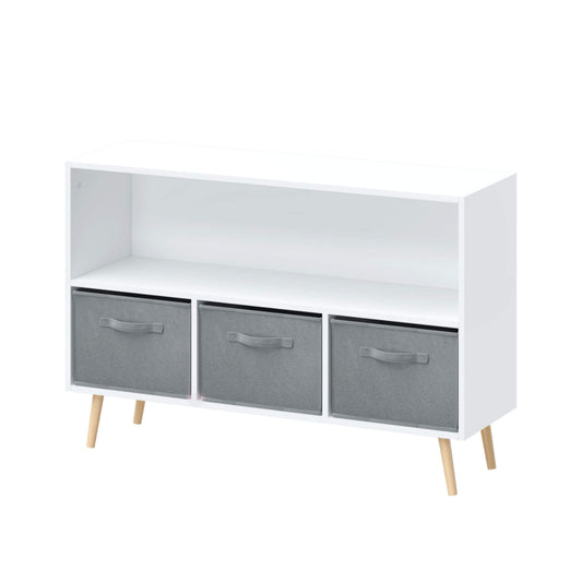 MOONRIVER Kids Bookcase with Collapsible Fabric Drawers - White/Gray