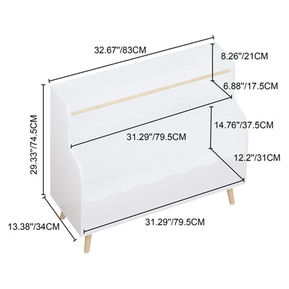 MOONRIVER Children Book Organizer Toy Storage Cabinet White and dimensions labeled on a white background