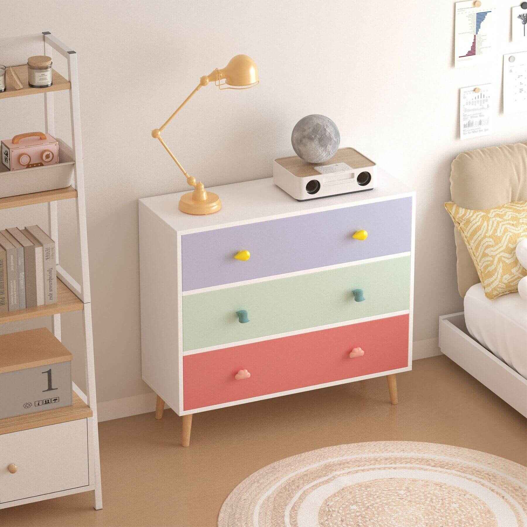 MOONRIVER Kids 3 Drawer Dresser in a room setting