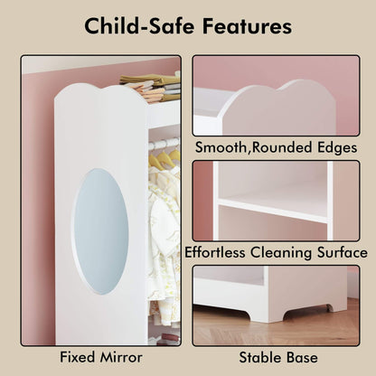 Child-safe features of a product with images and text on a beige background
