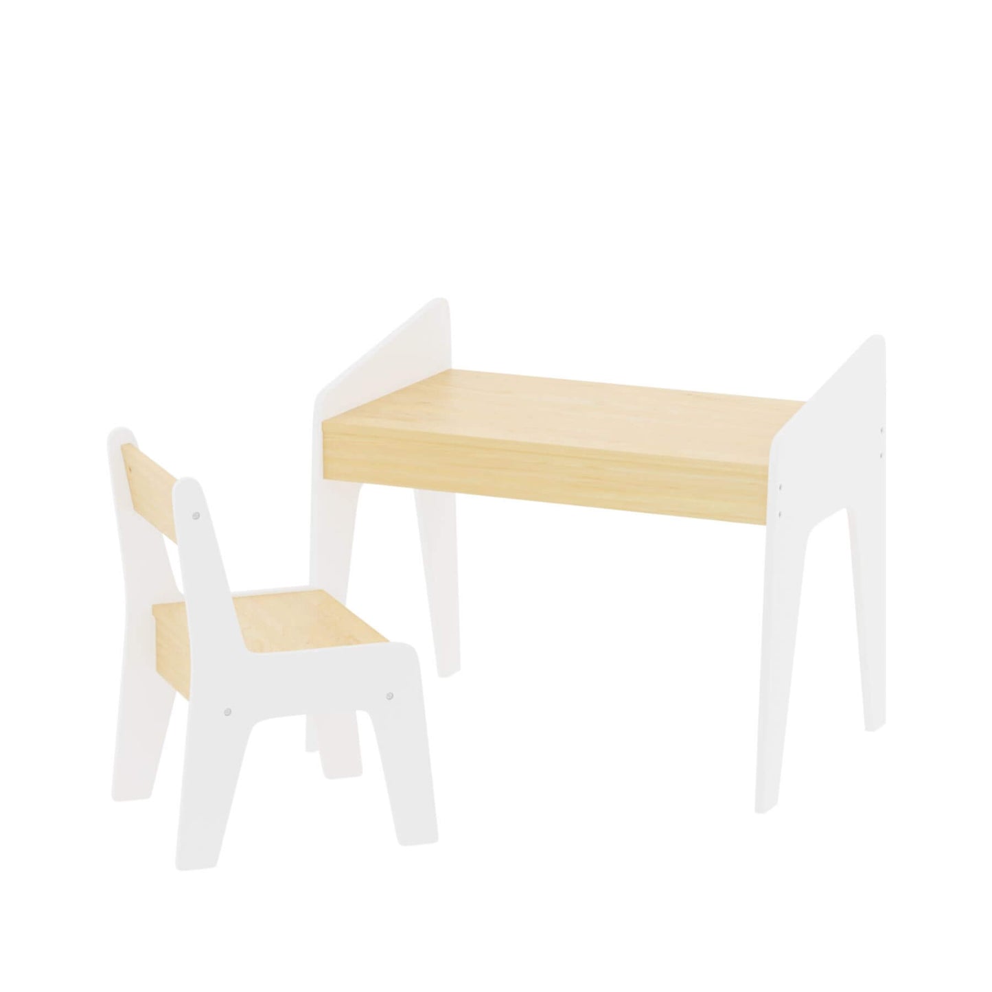 MOONRIVER Kids Table Set with One Chair - White+Natural