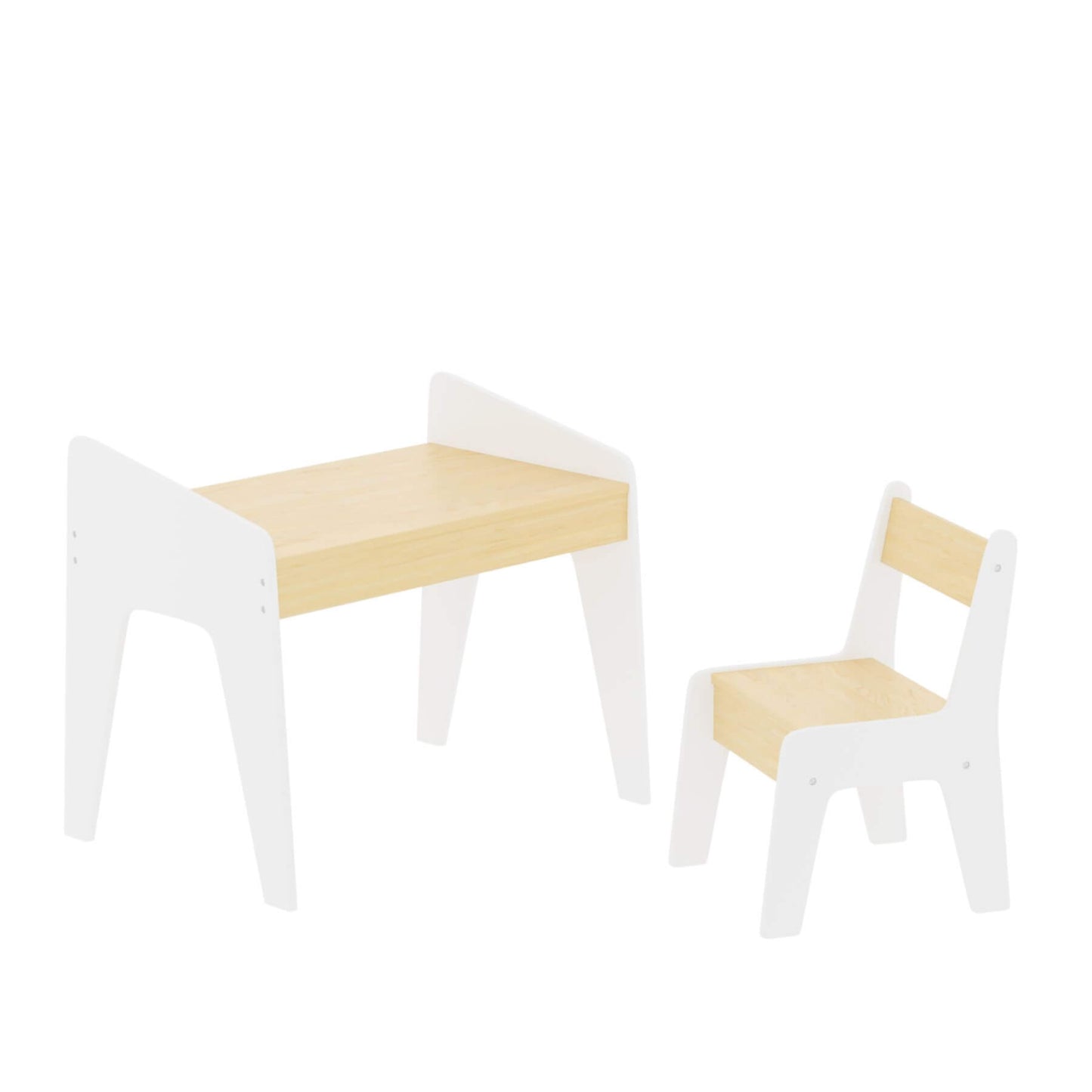 MOONRIVER Kids Table Set with One Chair - White+Natural