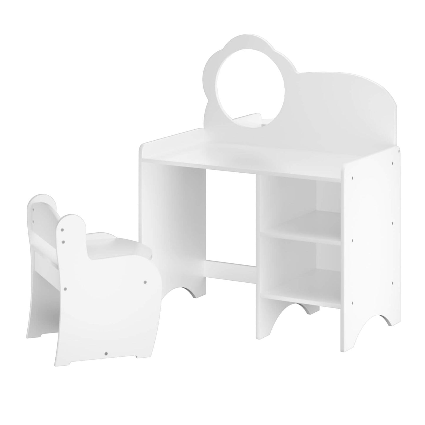 MOONRIVER Kids Vanity Table with Mirror and Chair - White