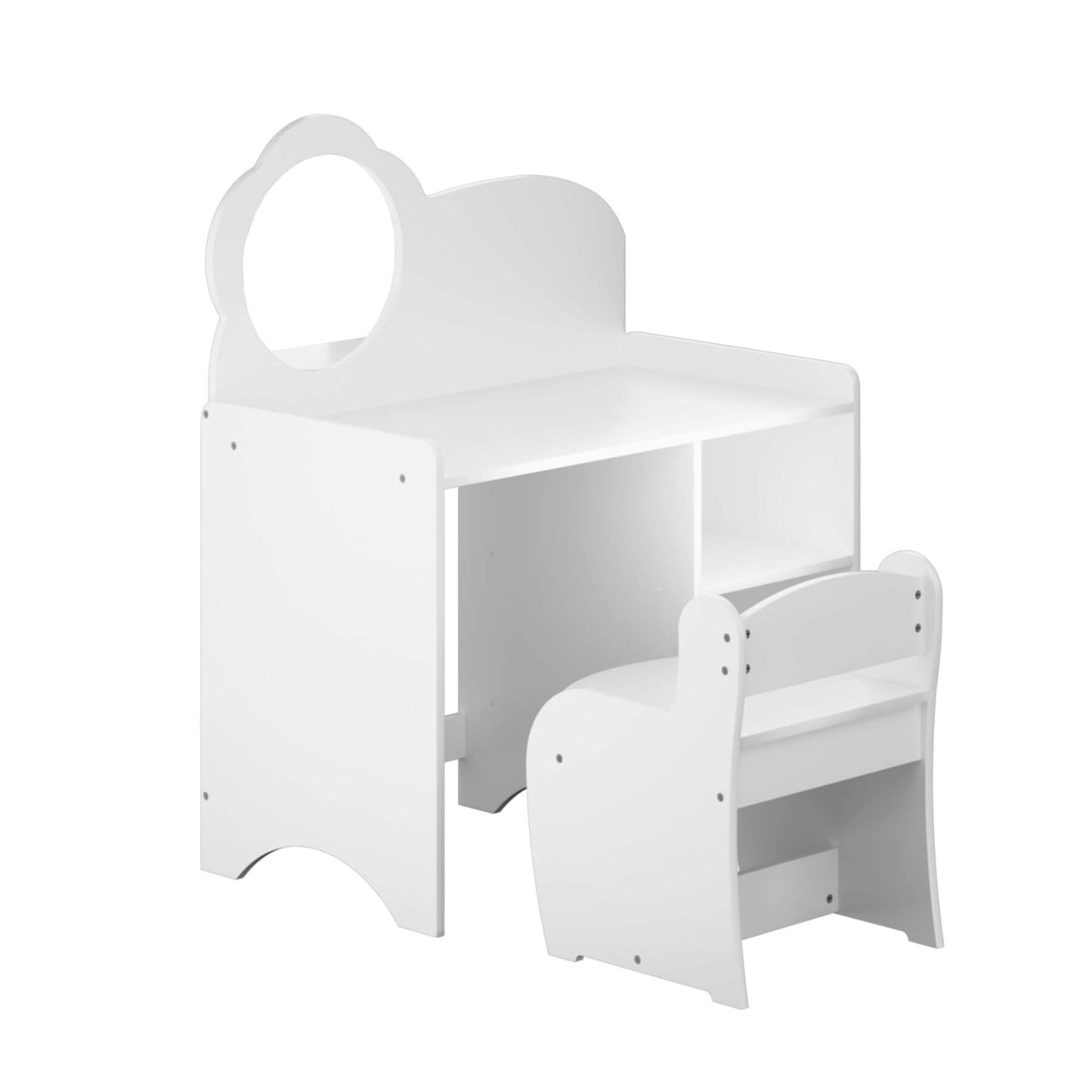 MOONRIVER Kids Vanity Table with Mirror and Chair - White
