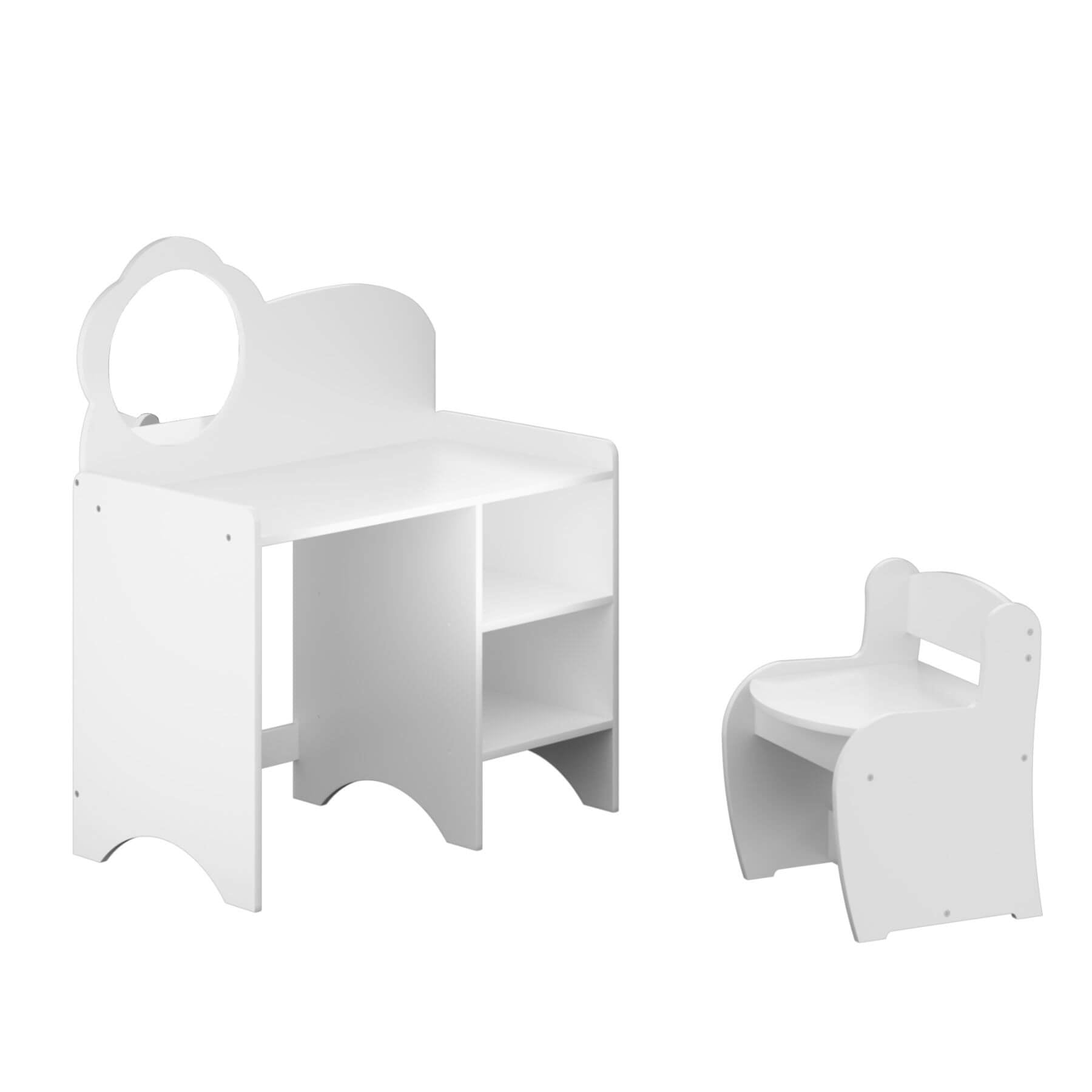 MOONRIVER Kids Vanity Table with Mirror and Chair - White