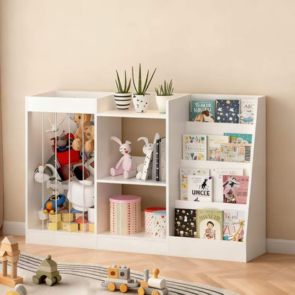 MOONRIVER 3-Tier Montessori Bookcase - White with toys and books in a room.