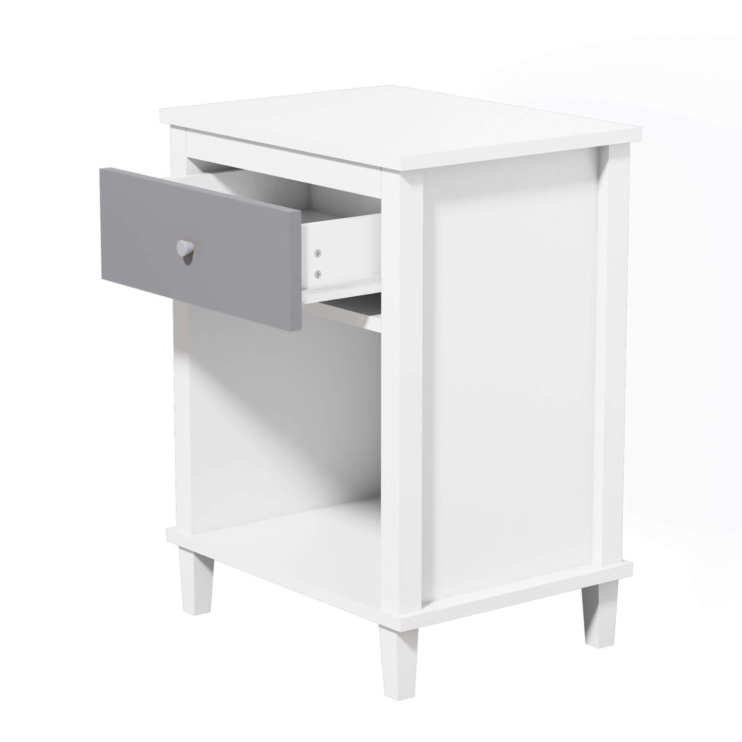 MOONRIVER Wooden Nightstand with One Drawer - White+Gray