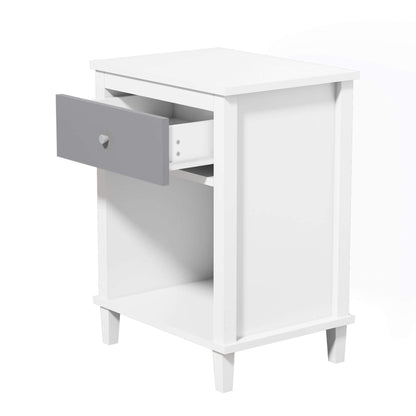 MOONRIVER Wooden Nightstand with One Drawer - White+Gray