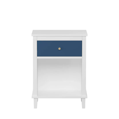 MOONRIVER Golden Handle Wooden Nightstand - White & Navy