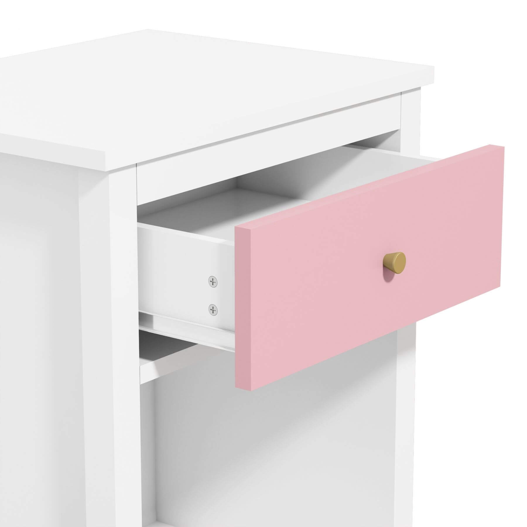 Close-up of MOONRIVER Golden Handle Wooden Nightstand - Pink