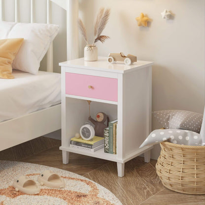 MOONRIVER Golden Handle Wooden Nightstand - Pink in a bedroom setting