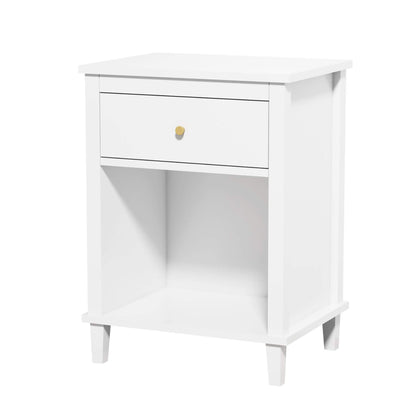 MOONRIVER Golden Handle Wooden Nightstand with One Drawer - White
