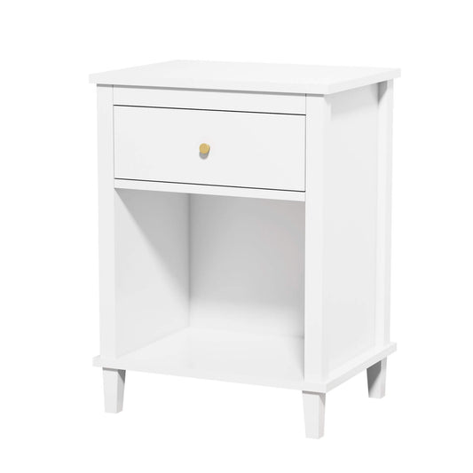 MOONRIVER Golden Handle Wooden Nightstand with One Drawer - White